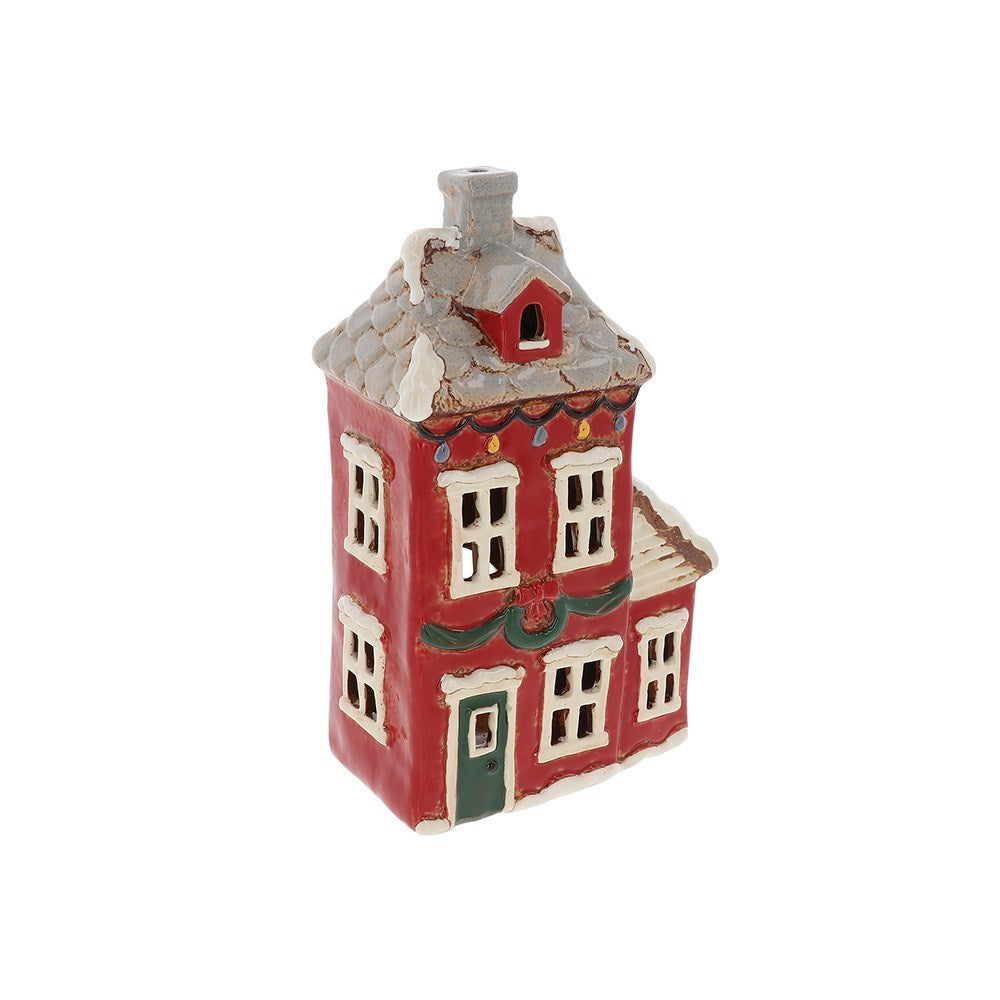 Red Ceramic Christmas Wreath Candle Holder House