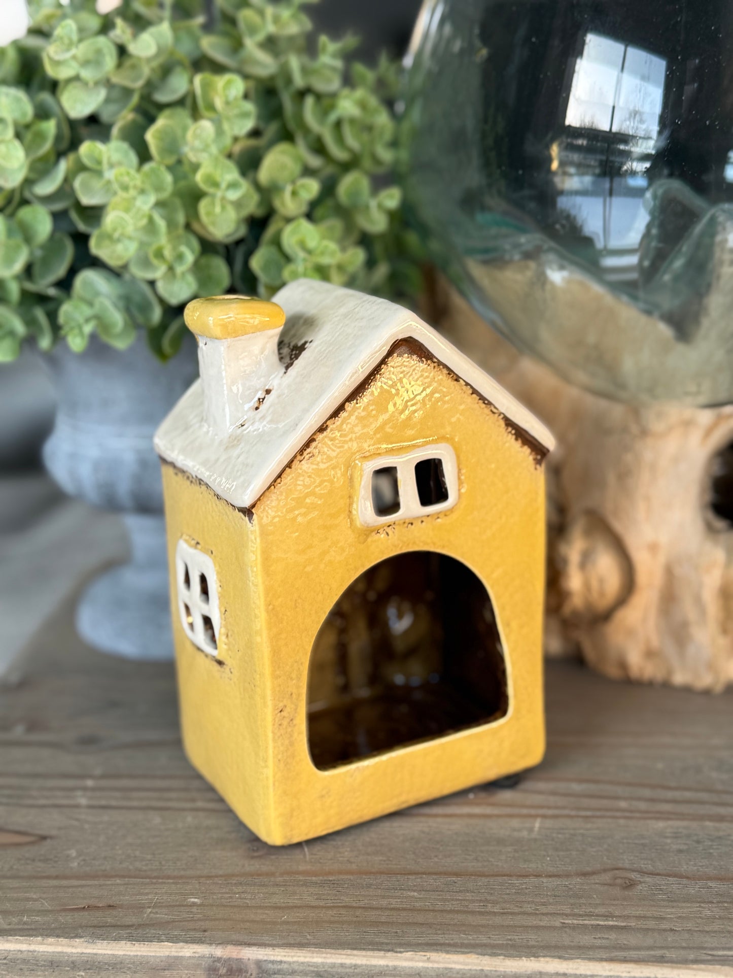 Yellow House with Embossed Bunting Candle Holder