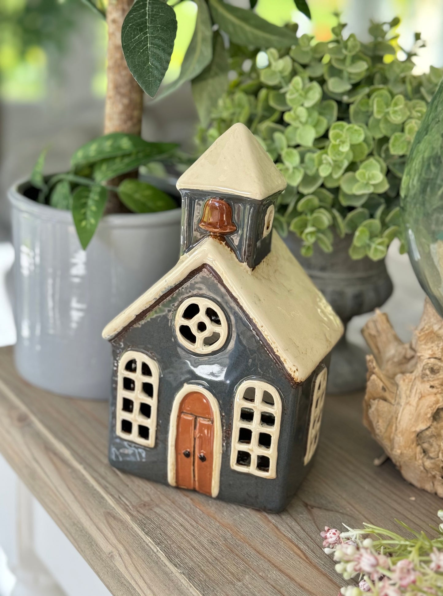 Blue/Grey Church Tealight House