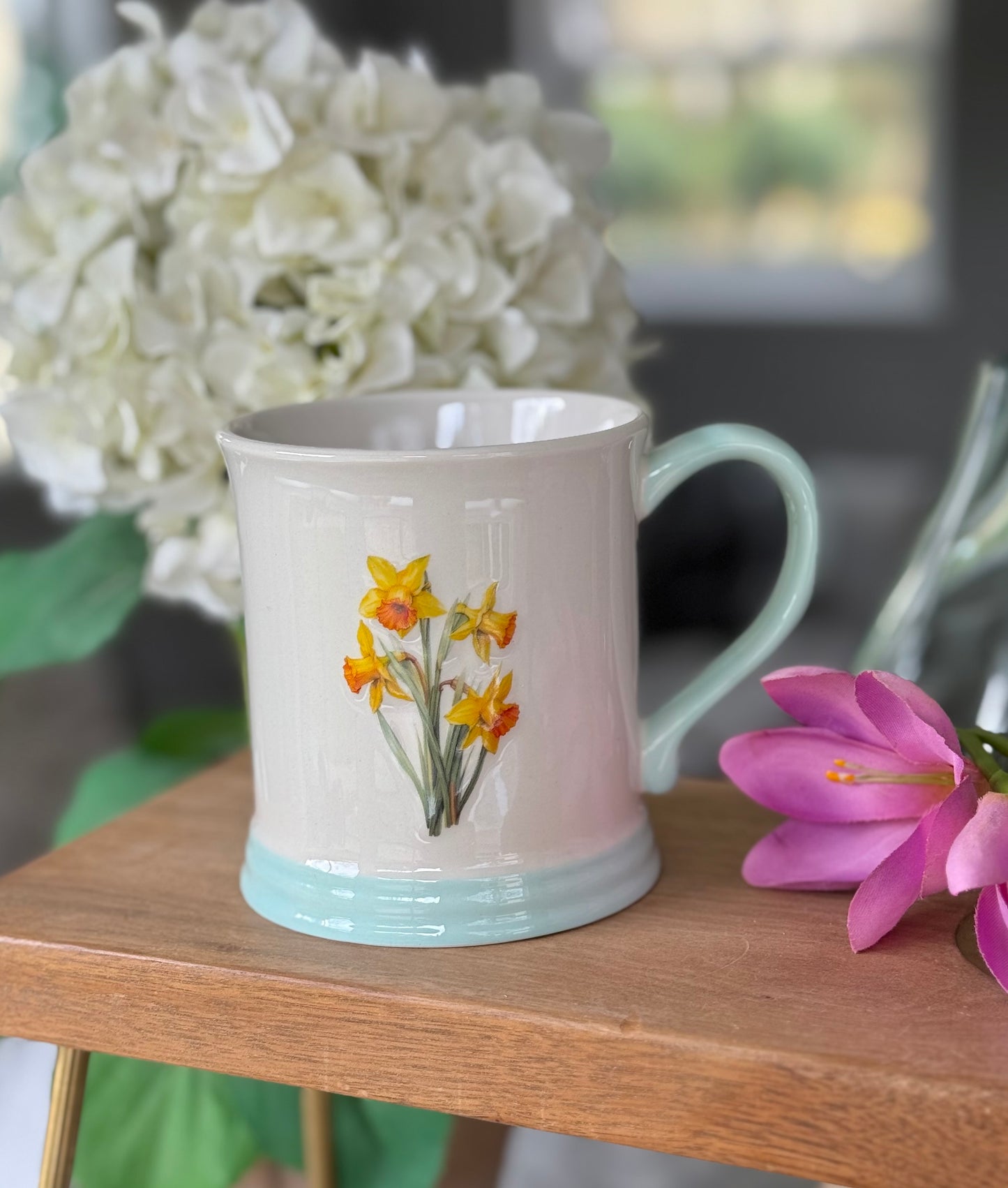 Stoneware Embossed Mug - Rose, Sunflower, Thistle, Bluebells, Daffodil and Poppy