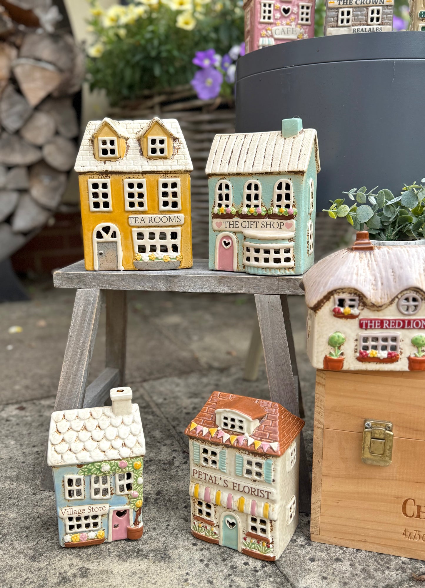 Ceramic Yellow Village Card Shop Candle Holder