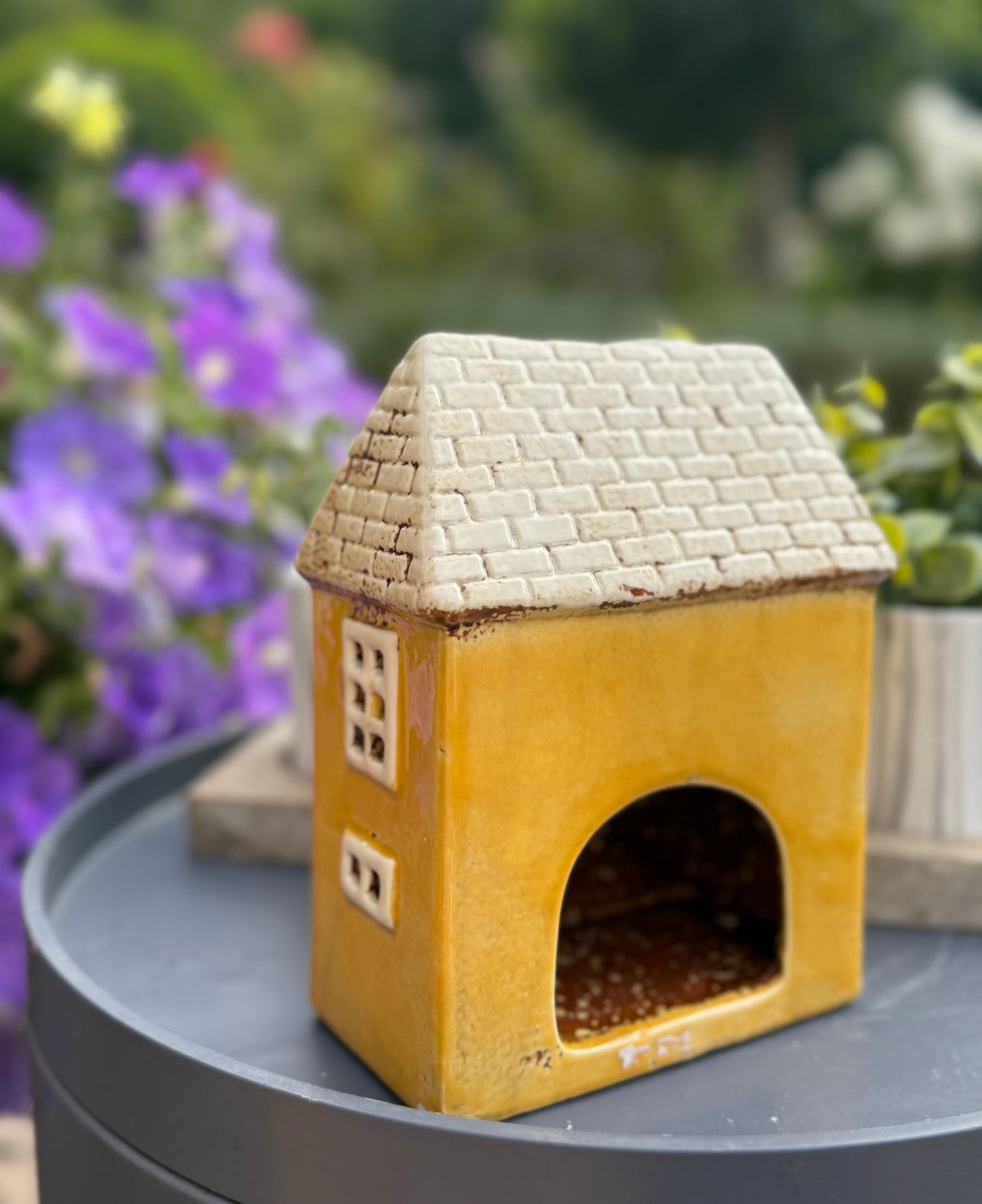Ceramic Yellow Village Tea Room Candle Holder