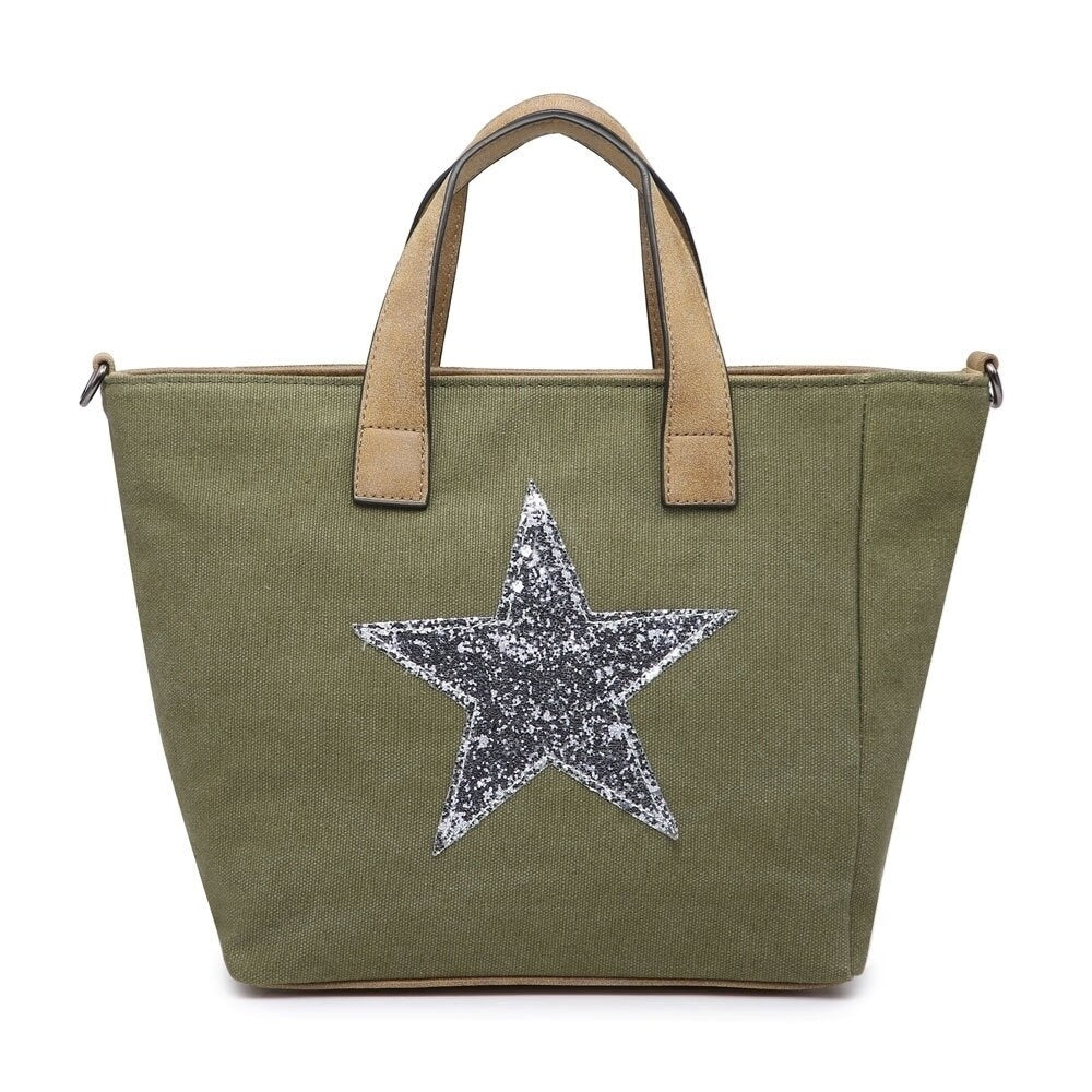 Khaki Green Canvas Handbag - Silver Star