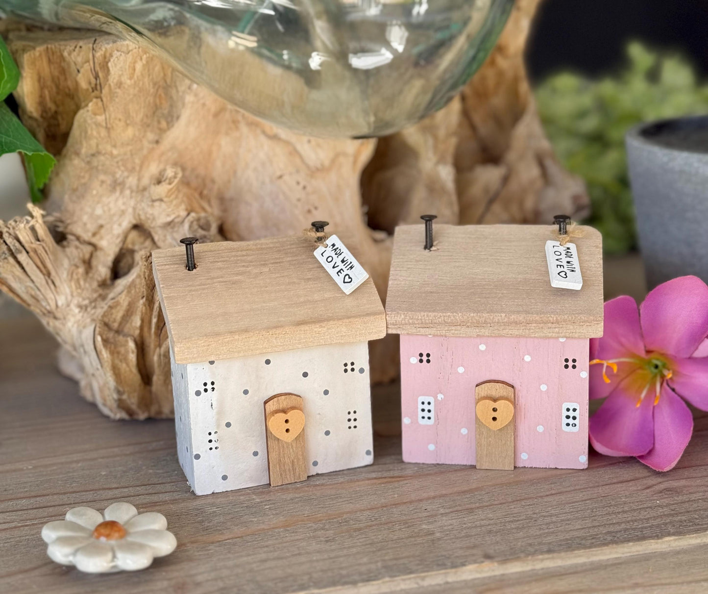 Wooden House Block "Made with Love". Two Colour Options
