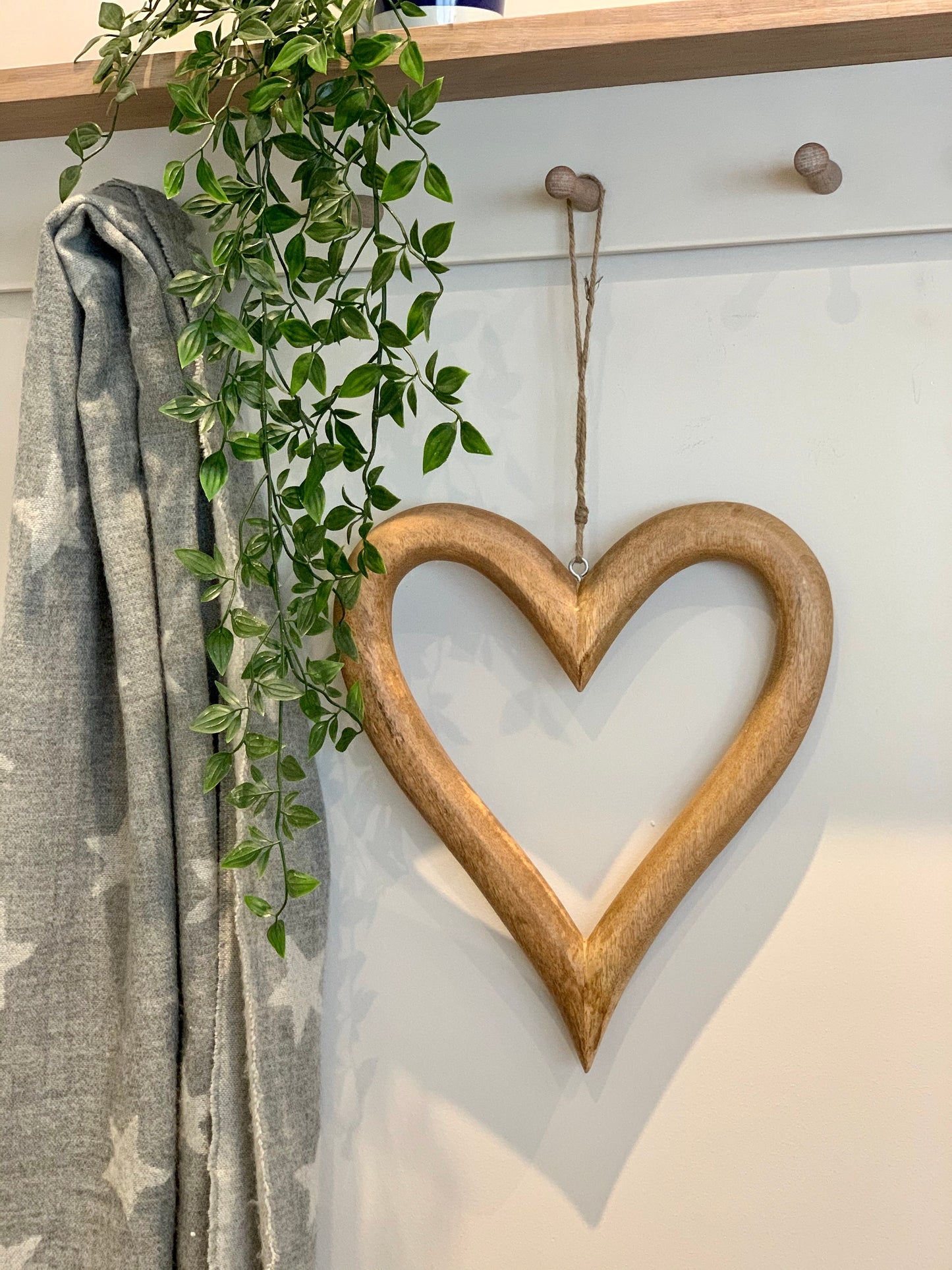 Natural Wooden Heart Hanging Decorations (Pair)