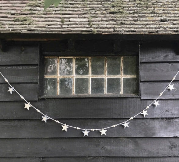 East of India bead & star bunting - Natural and grey. 2 metres