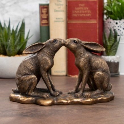 Bronzed Ornamental Kissing Hares