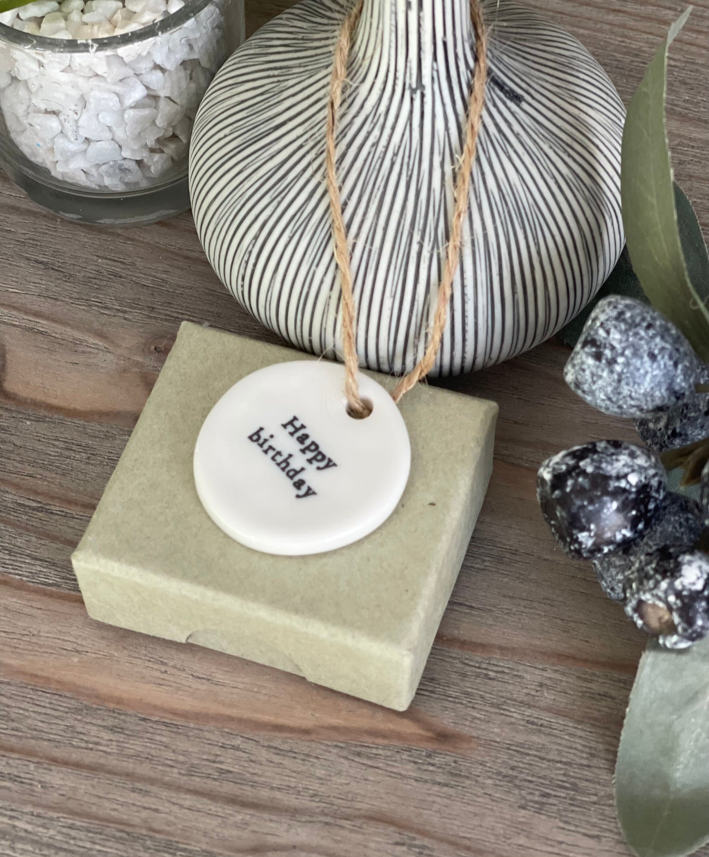 East Of India 'Happy Birthday’ Porcelain Hanging Token