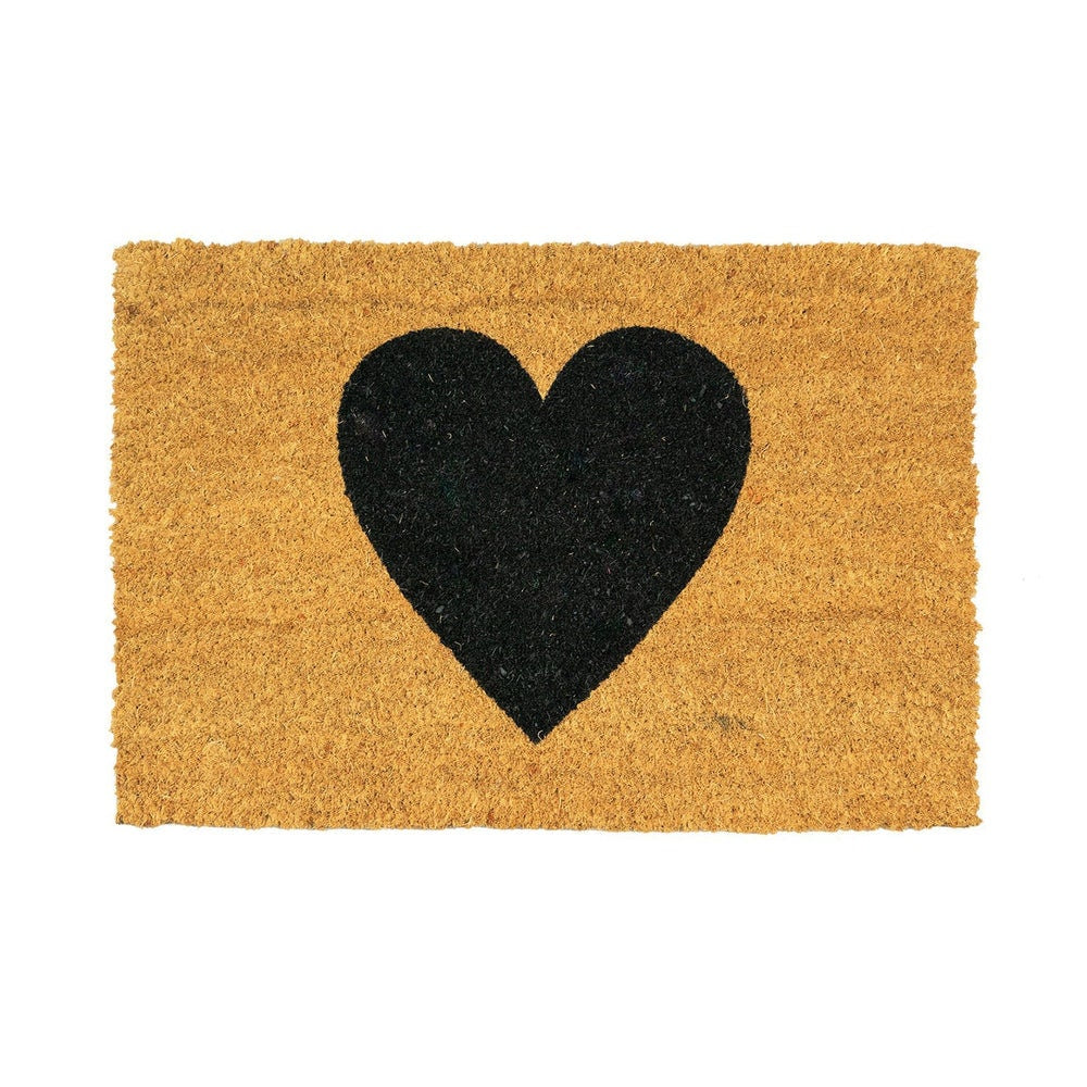 Black Heart Non-Slip Coir Door Mat - 60 x 40cm
