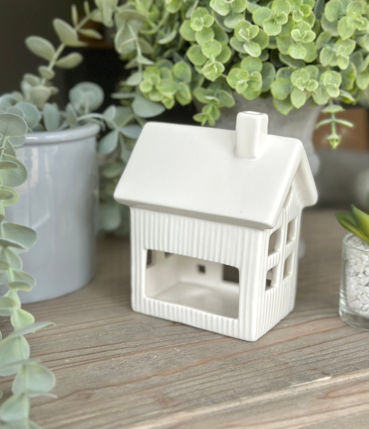 White Ceramic Tea Light House - Family makes a house a home