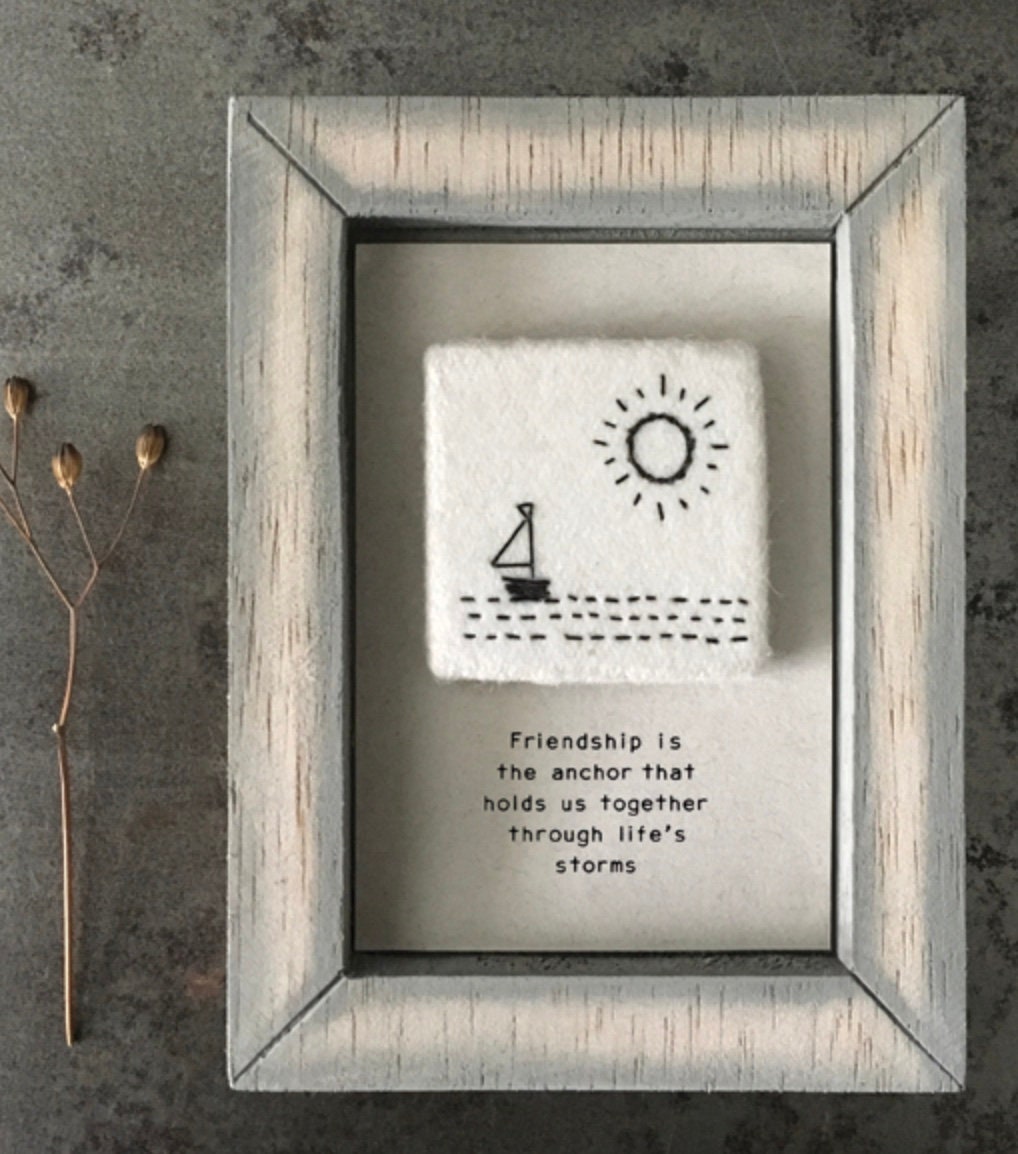 East of India A6 Embroidered Sign - Friendship is the anchor