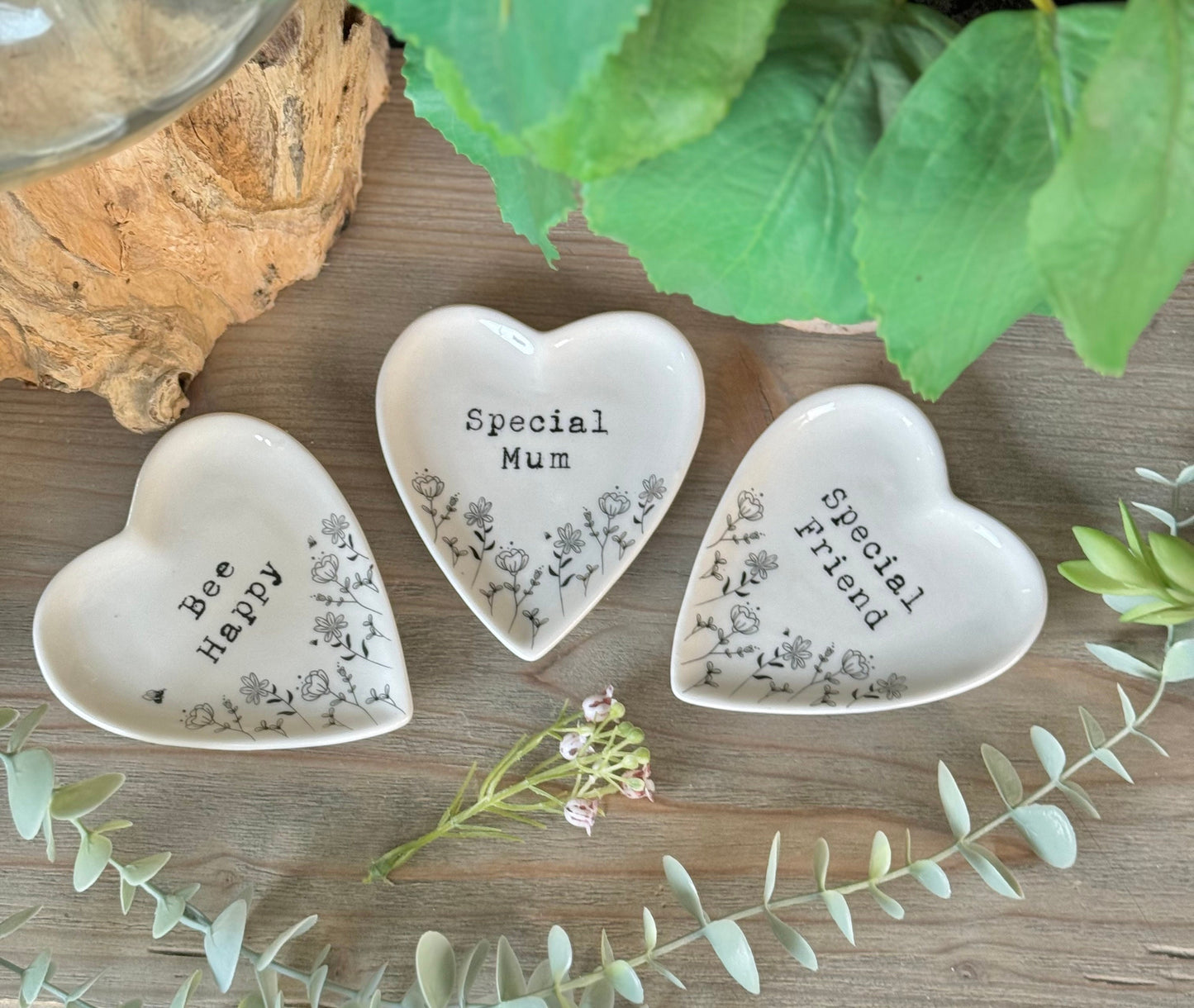 White Trinket Floral Dish - Bee Happy