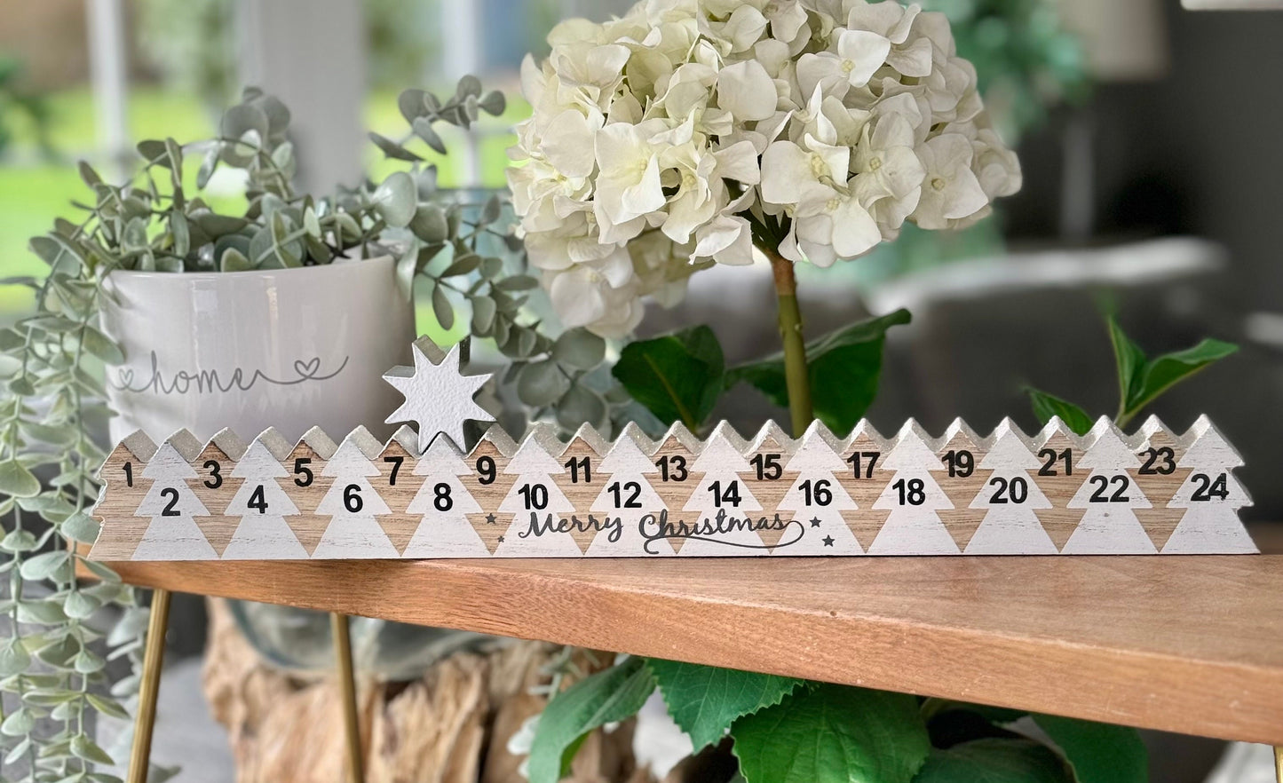 Wooden Advent Countdown Calendar with Silver Star
