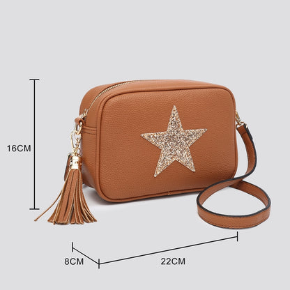 Sand Cross Body Handbag with Gold Star