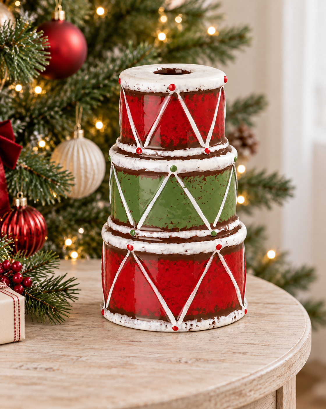 Stacked Christmas Drums Candle Holder