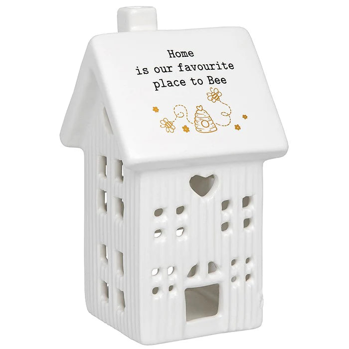 White Ceramic Tea Light House - Home is our Favourite place to be