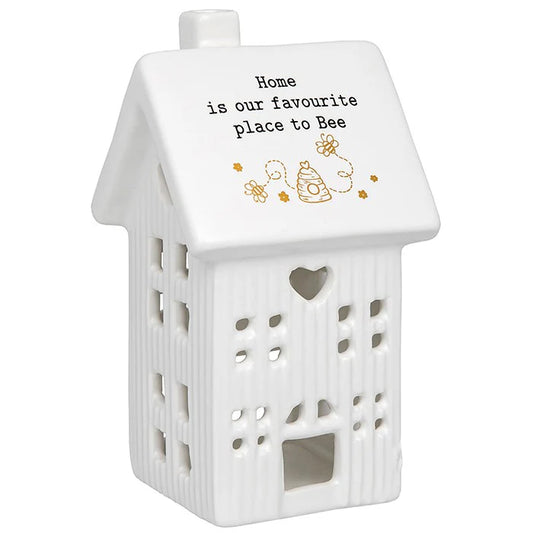 White Ceramic Tea Light House - Home is our Favourite place to be