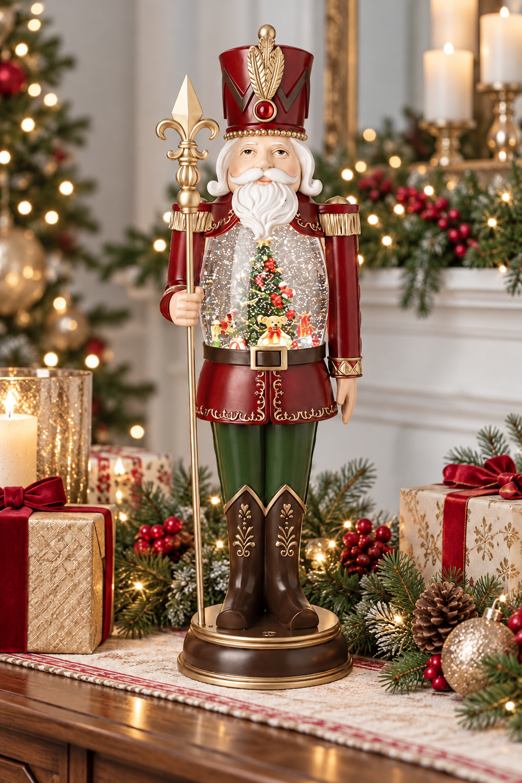 Christmas Nutcracker Soldier with LED Glitter Snow Globe – 48.3cm
