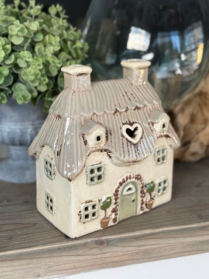 Cream Thatched Cottage Tealight Holder