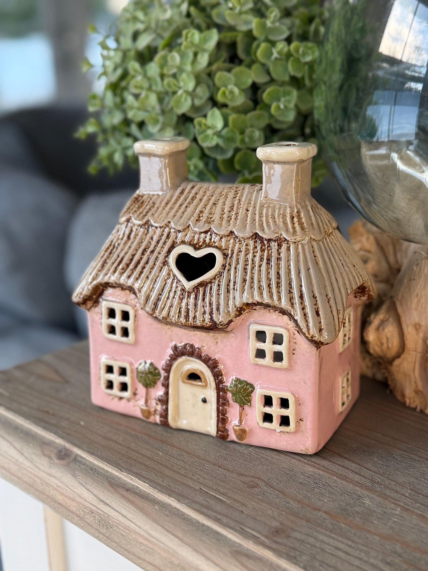 Pink Thatched Cottage Tealight Holder