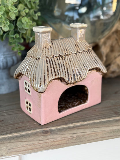 Pink Thatched Cottage Tealight Holder