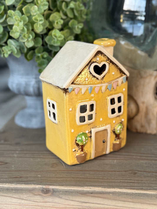 Yellow House with Embossed Bunting Candle Holder