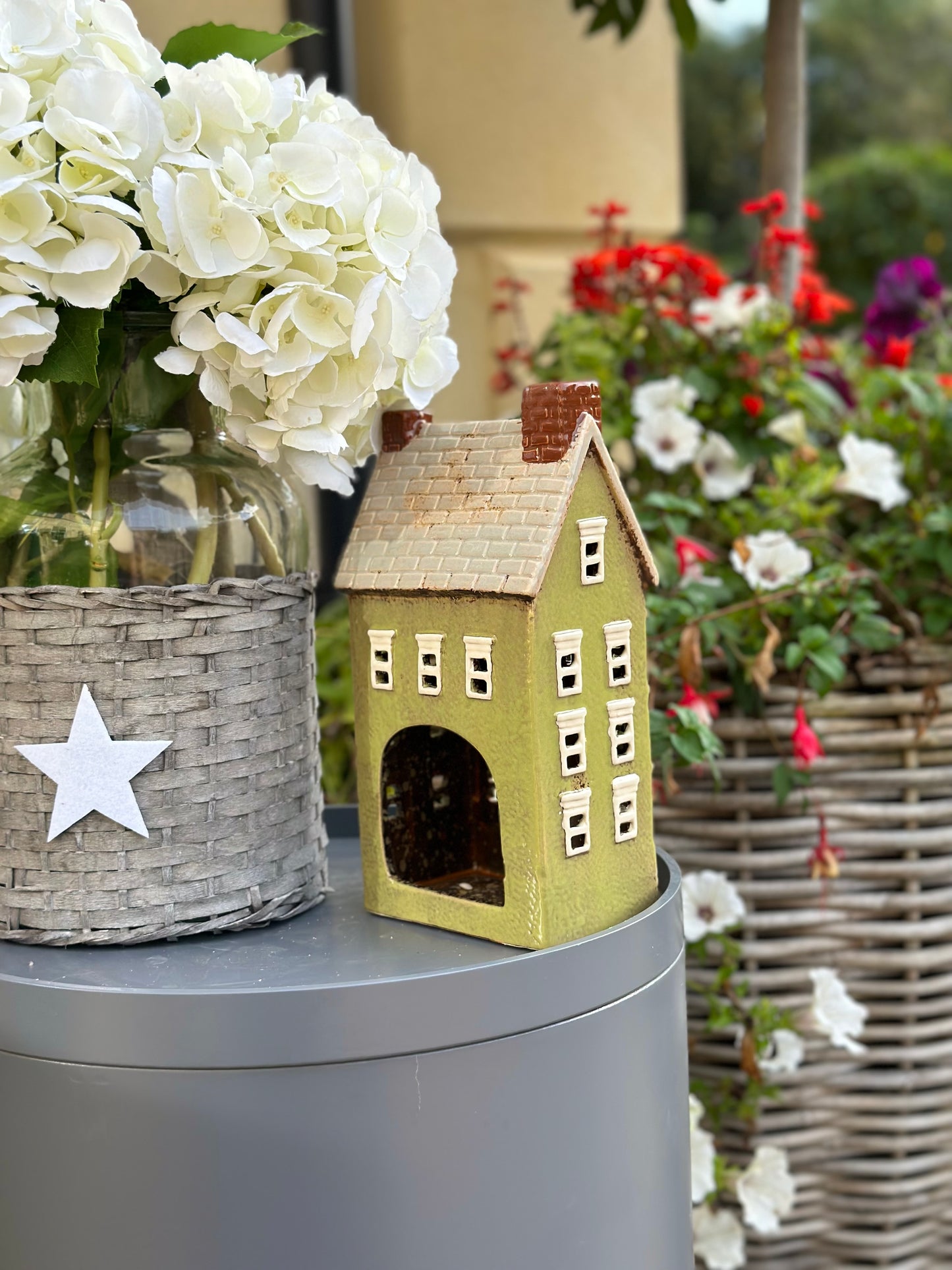 Sage Ceramic House/Cottage Candle Holder - 27cm