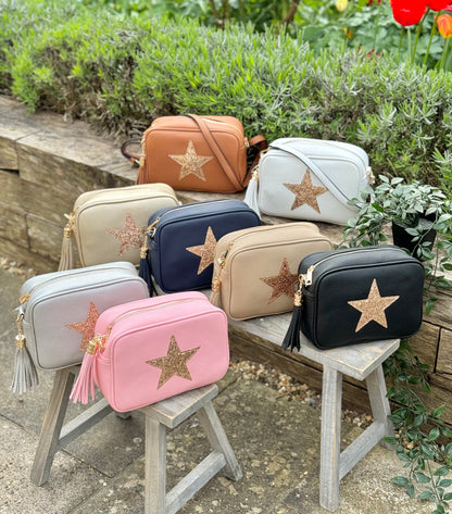 Black Crossbody Handbag with Gold Star