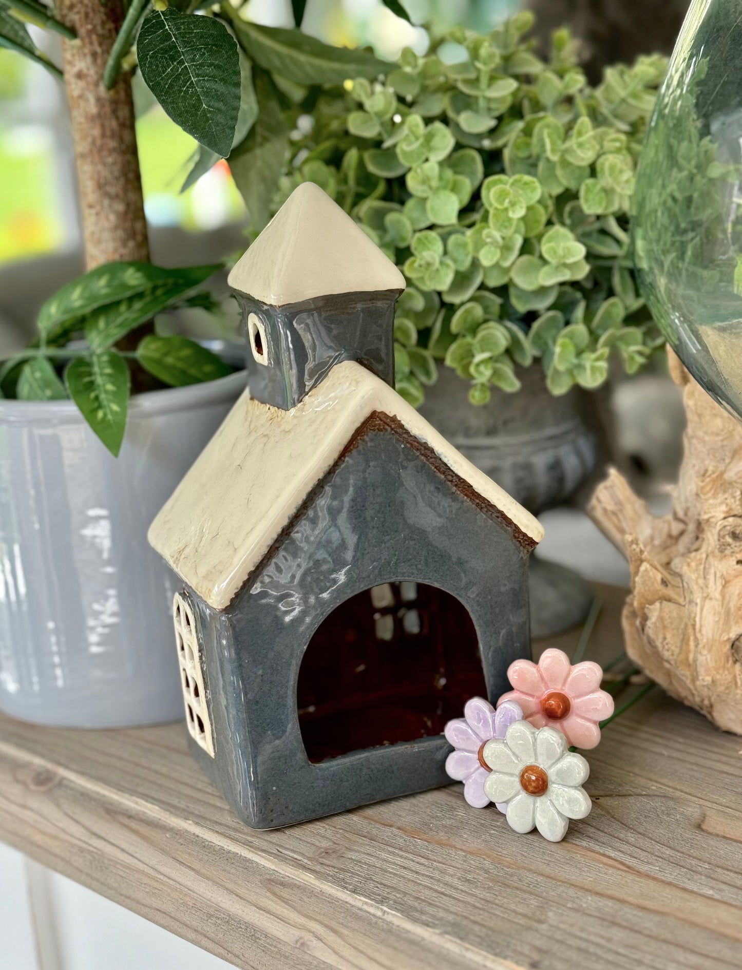 Blue/Grey Church Tealight House