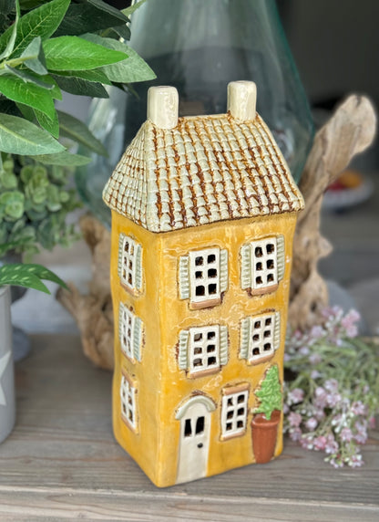 Yellow Ceramic House /Cottage Candle Holder