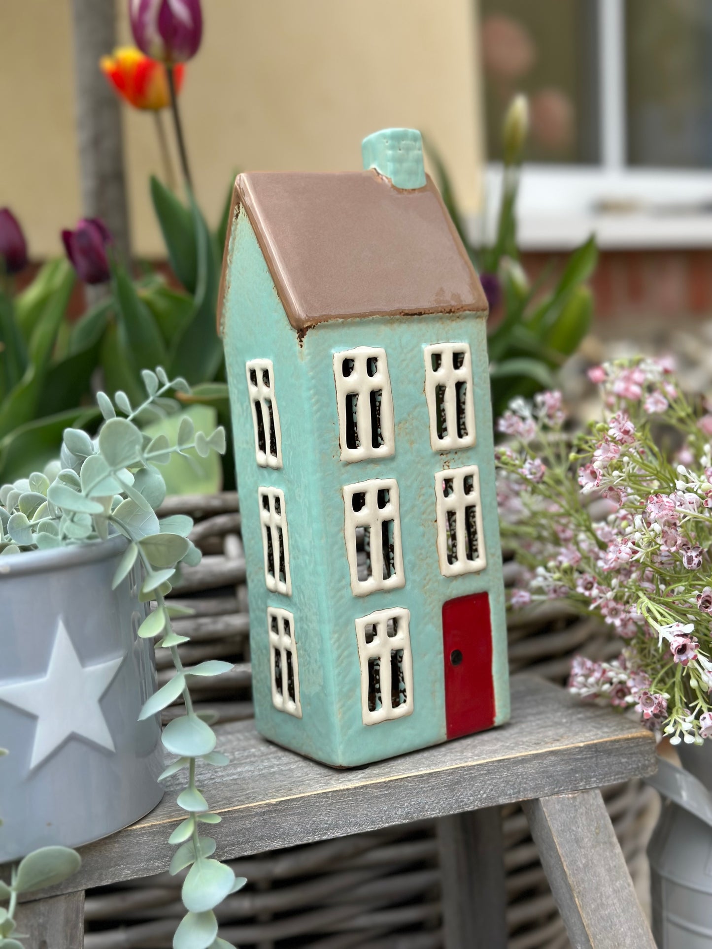 Turquoise Ceramic House/Cottage Candle Holder