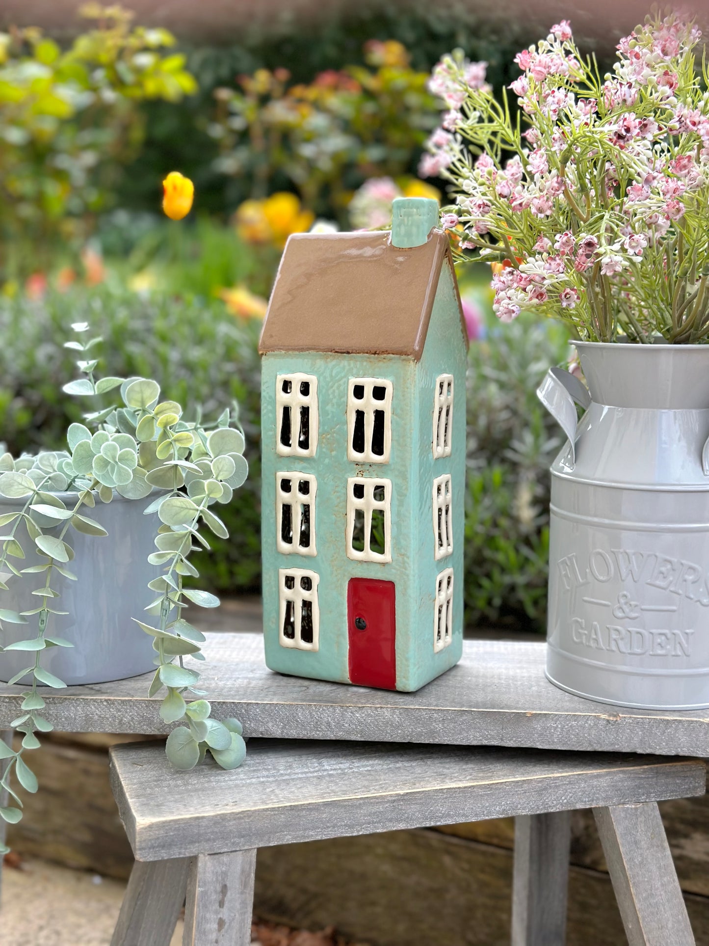 Turquoise Ceramic House/Cottage Candle Holder