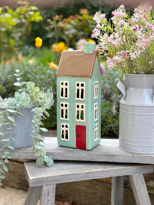 Turquoise Ceramic House/Cottage Candle Holder