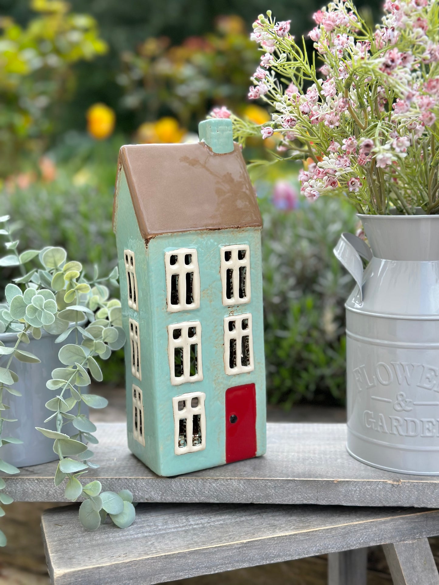 Turquoise Ceramic House/Cottage Candle Holder