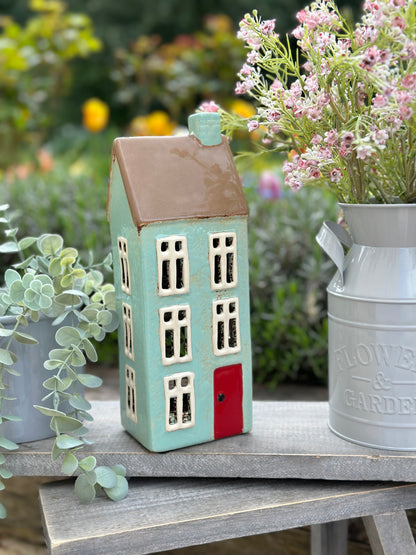 Turquoise Ceramic House/Cottage Candle Holder