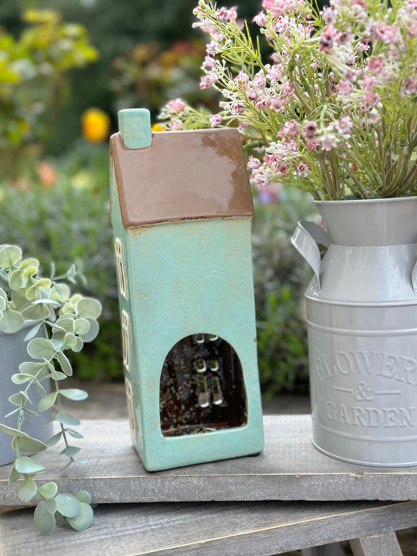 Turquoise Ceramic House/Cottage Candle Holder