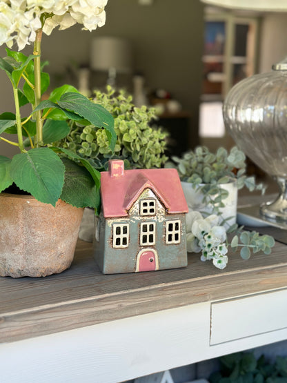 Bright Grey/Pink Village House Tea light