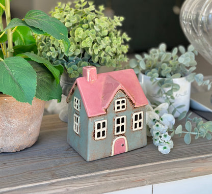 Bright Grey/Pink Village House Tea light