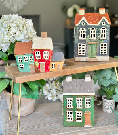 Grey/ Green Ceramic House/Cottage Candle Holder