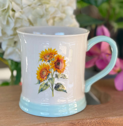 Stoneware Embossed Mug - Rose, Sunflower, Thistle, Bluebells, Daffodil and Poppy