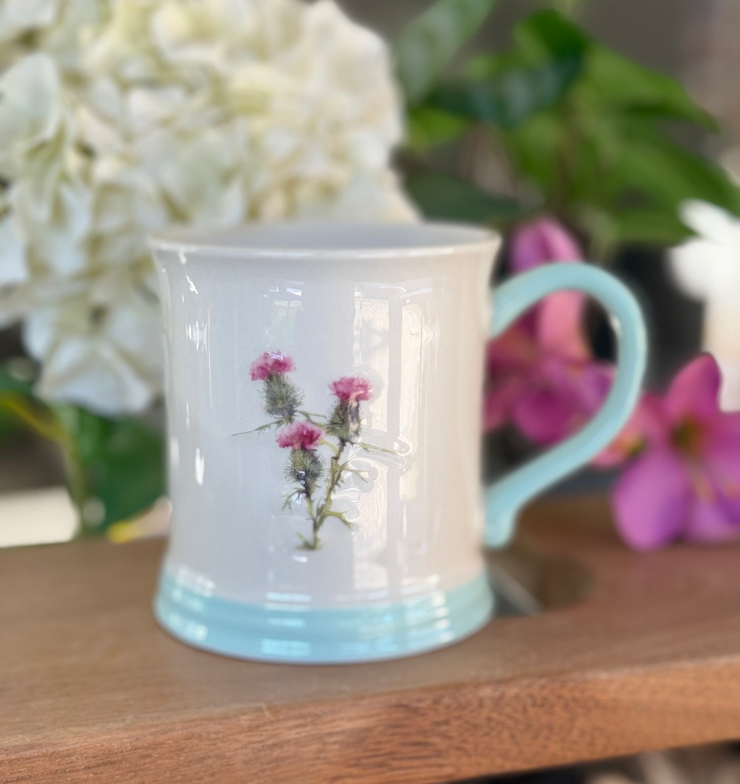 Stoneware Embossed Mug - Rose, Sunflower, Thistle, Bluebells, Daffodil and Poppy