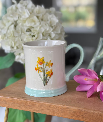 Stoneware Embossed Mug - Rose, Sunflower, Thistle, Bluebells, Daffodil and Poppy