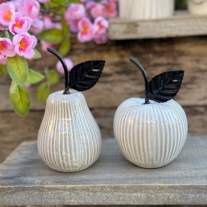 White Ceramic Apple and Pear - Sold Individually