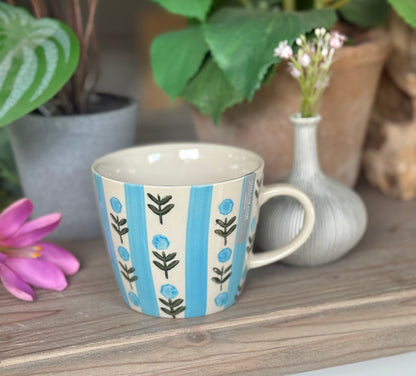 Floral Striped Stoneware Mug- 2 Colour Options Available.