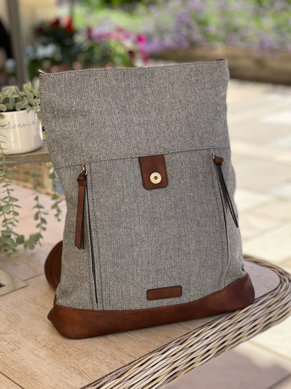 Grey Herringbone Rucksack/Backpack