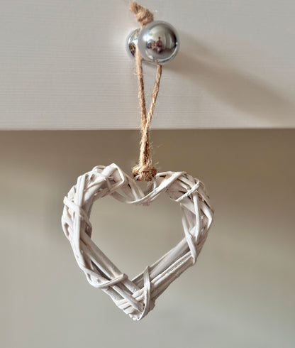 Small White Wicker Heart Hanger