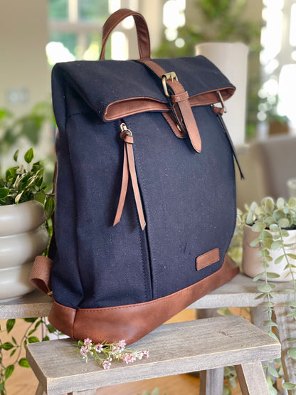 Navy Herringbone Rucksack/Backpack