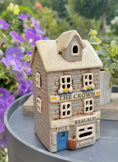 Ceramic Grey Village Crown Pub Candle Holder
