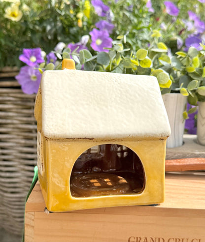 Ceramic Yellow Village Card Shop Candle Holder