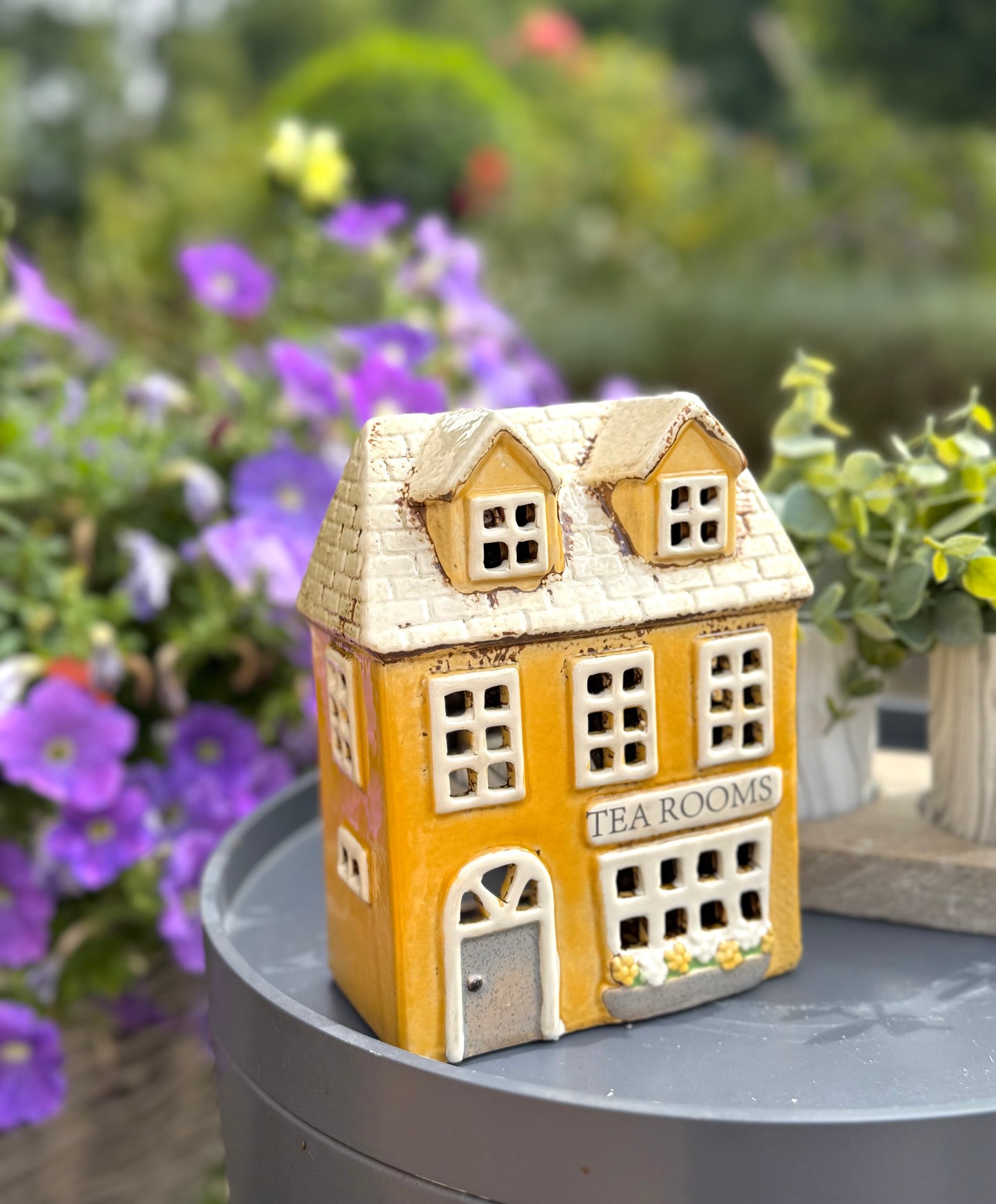 Ceramic Yellow Village Tea Room Candle Holder